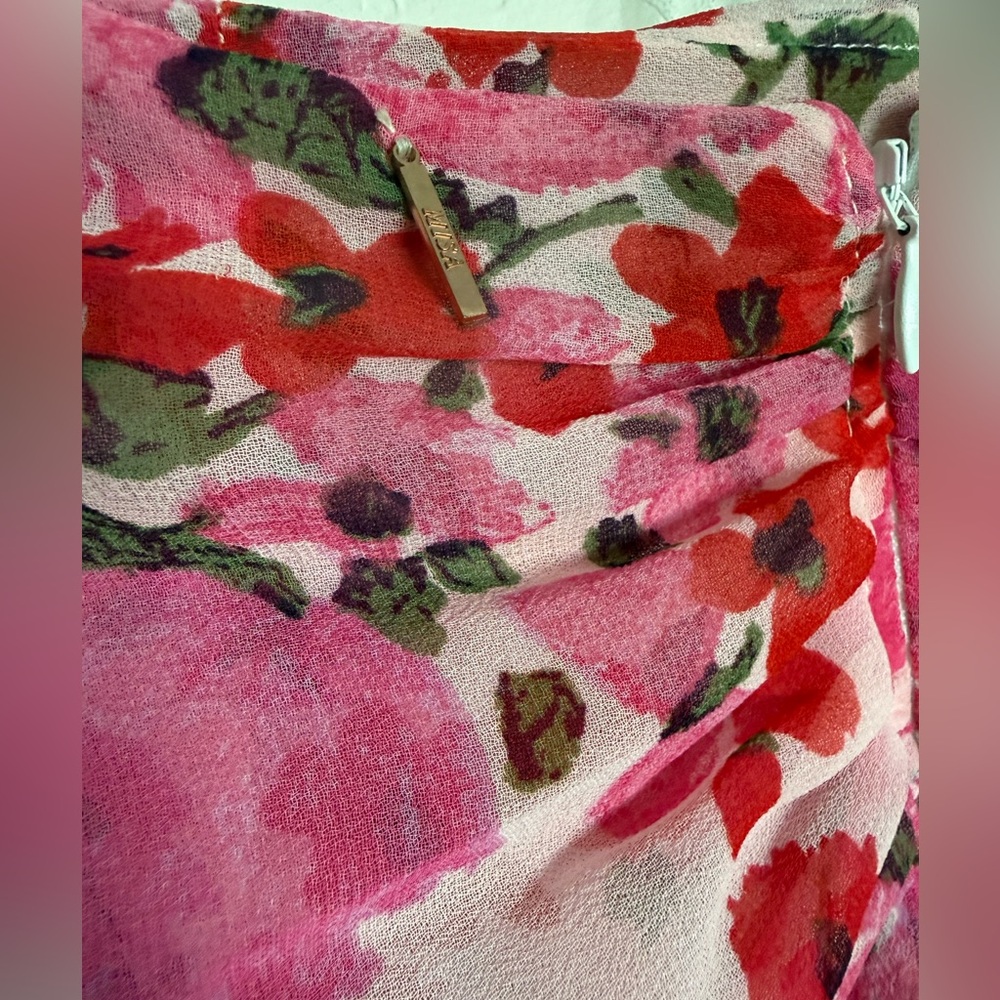 MISA Los Angeles Floral Ruffle Mini Skirt Draped Waist Pink NEW Made in USA - Picture 8 of 11